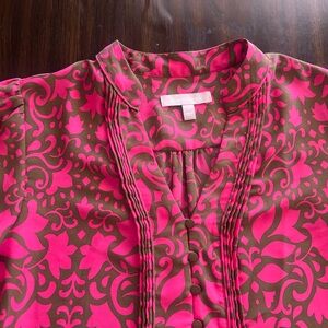 Banana Republic Vibrant Pink and Brown Patterned Women's Top